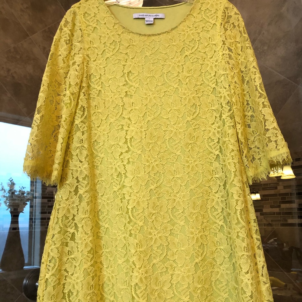 Diane von Furstenberg Lace Mini Dress Chartreuse